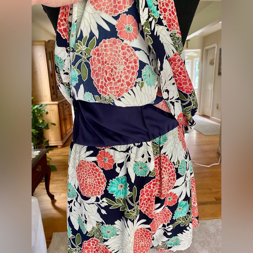dee elle Floral Summer Halter Romper Turquoise Coral - Picture 13 of 14